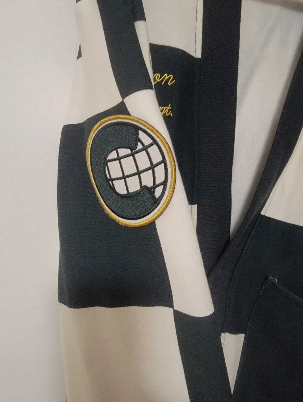 Champion Green and White Checkerboard Varsity Cardigan